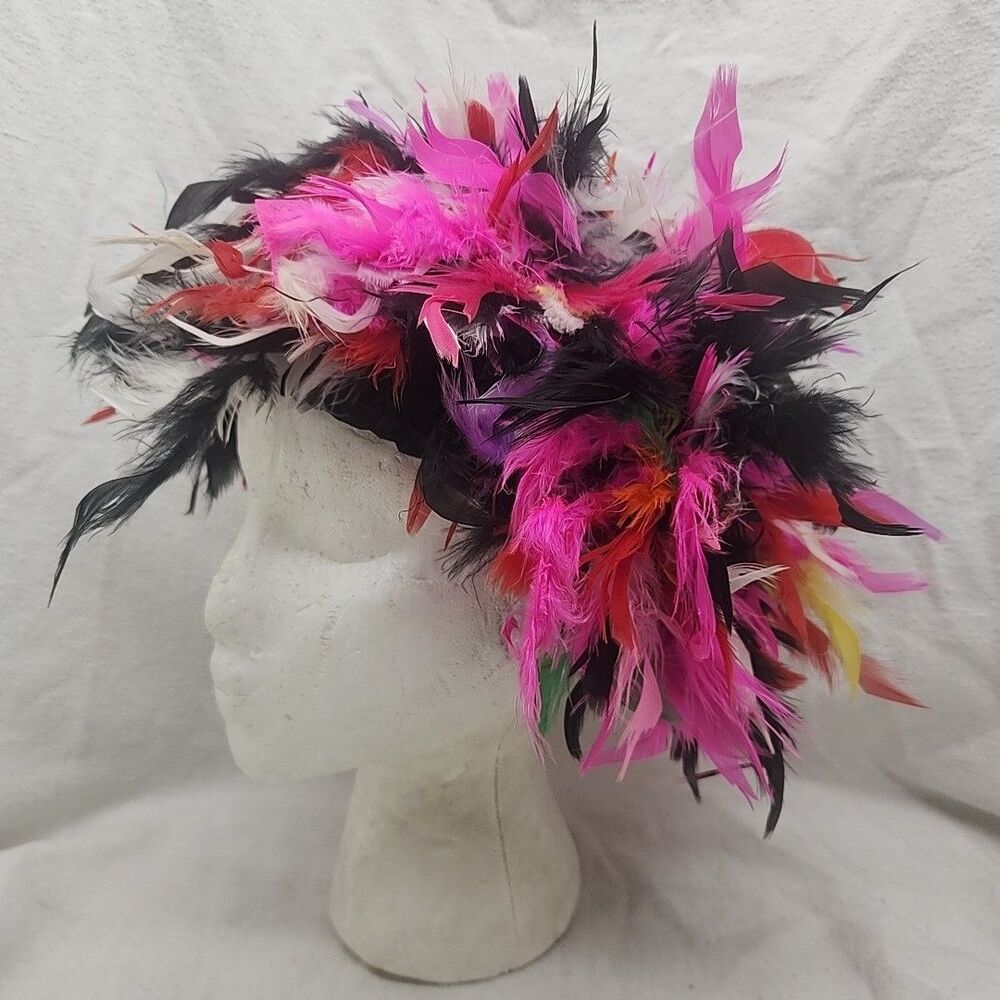 Wig Feathers Rooster Hackle Rainbow  Halloween Punk Retro Phyllis Diller New